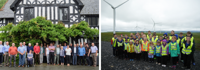 children at wind farm and community group